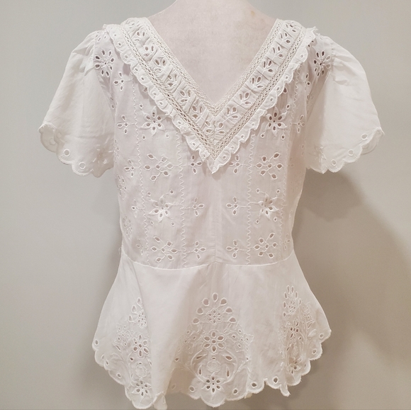 Johnny Was Jade Elizabeth white cotton embroidered eyelet peplum top S NWT - Picture 5 of 13